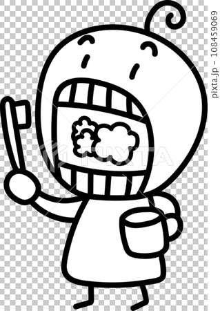 歯ブラシを持って歯磨きをするデフォルメされた子どものイラスト 歯ブラシを持って歯磨きをするデフォルメされた子どものイラスト 108459069