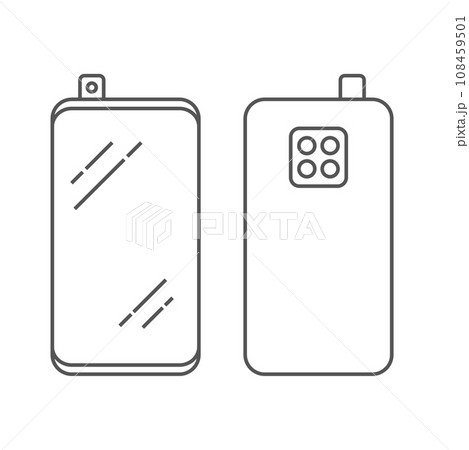 Linear image of smartphone with retractable camera and unit from four cameras on the back side of the smartphone. Smart phone design - vector illustration. EPS 10 Linear image of smartphone with retractable camera and unit from four cameras on the back side of the smartphone. Smart phone design - vector illustration. EPS 10 108459501