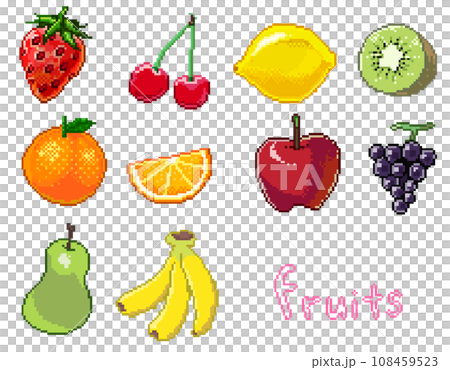 Dot illustration set of various fruits Dot illustration set of various fruits 108459523
