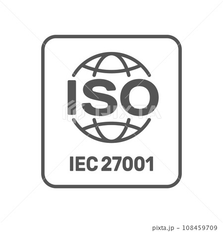 ISO 27001 certified label. ISO IEC 27001 sign. Vector illustration. EPS 10. 108459709