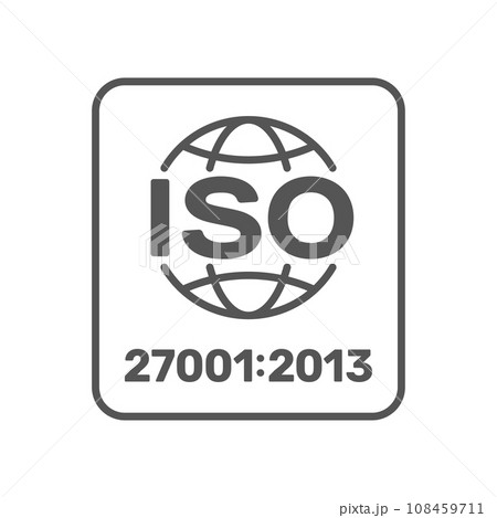 ISO 27001 certified label. ISO IEC 27001 sign. Vector illustration. EPS 10 108459711