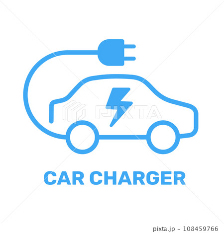 Electric vehicle power charging station. Electrical car symbol. Electric car icon with charging cable. Vector illustration. EPS 10. 108459766