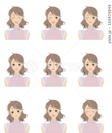 色々な表情をした女性のイラストセット6 色々な表情をした女性のイラストセット6 108459848