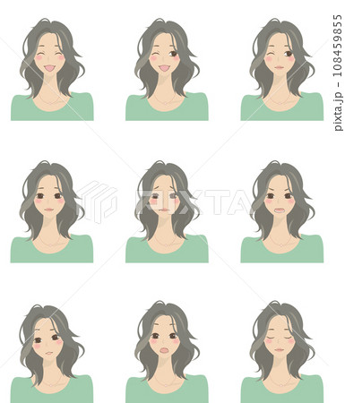 色々な表情をした女性のイラストセット3 色々な表情をした女性のイラストセット3 108459855