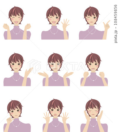 色々な表情をした女性のイラストセット2（仕草付き） 108459856