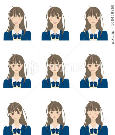 色々な表情をした女子学生（ブレザー）のイラストセット 108459869