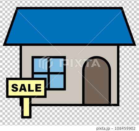 藍色屋頂待售房屋的插圖 108459902
