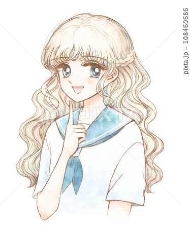 1980年代少女漫画風イラスト・笑顔のかわいいヒロイン 108460686