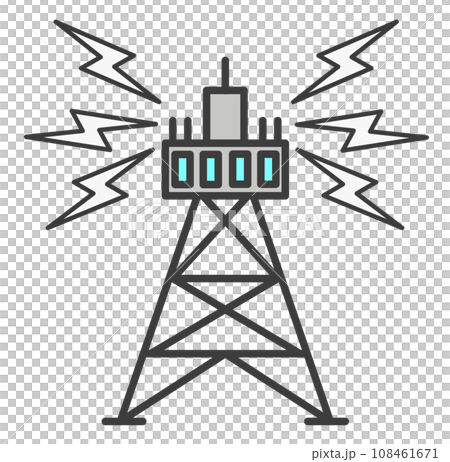 通信機器の中継局となる電波塔のイラスト 108461671