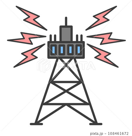通信機器の中継局となる電波塔のイラスト 108461672