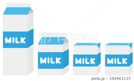 牛乳パックのイラストセット　1L　500ml　200ml 108463115