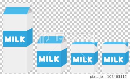 牛乳パックのイラストセット　1L　500ml　200ml 108463115