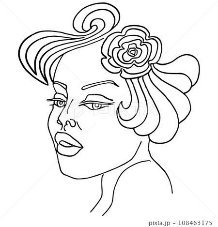 Woman face continuous line drawing. Abstract minimal woman portrait. Logo, icon, label, vector, illustration Woman face continuous line drawing. Abstract minimal woman portrait. Logo, icon, label, vector, illustration 108463175