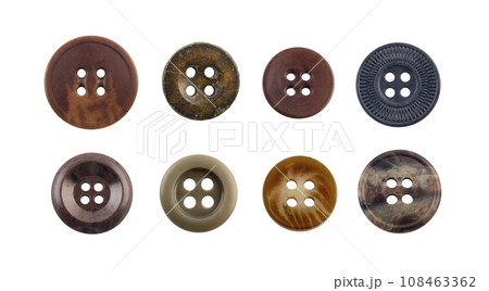 Group of various sewing clothing buttons isolated on white background Group of various sewing clothing buttons isolated on white background 108463362
