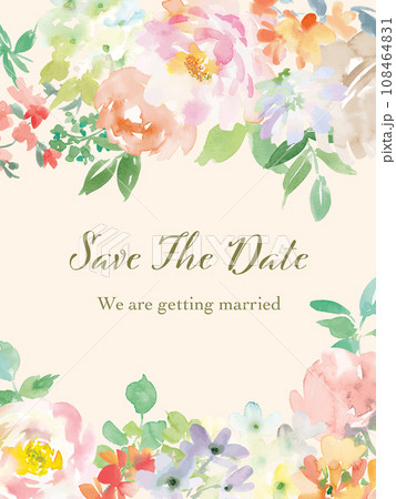 水彩で描いた草花のインビテーション用ベクターイラスト素材 108464831