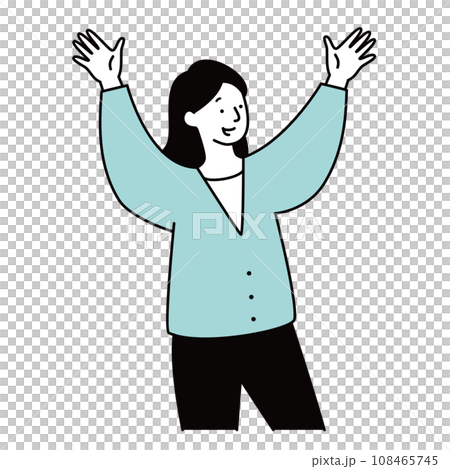 Illustration material of a woman raising both hands and doing banzai Illustration material of a woman raising both hands and doing banzai 108465745