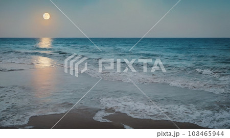 月と夕暮れの海辺 月と夕暮れの海辺 108465944