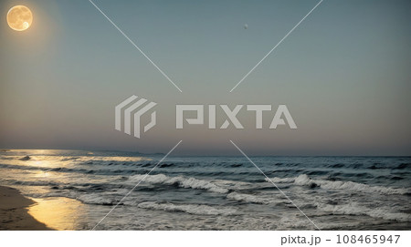 月と夕暮れの海辺 月と夕暮れの海辺 108465947