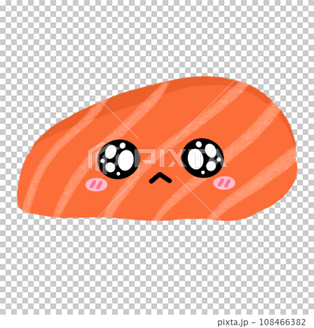Cute Salmon Sashimi Mascot Character Kawaii Cartoon illustration Japanese Food Japanese Sticker 108466382
