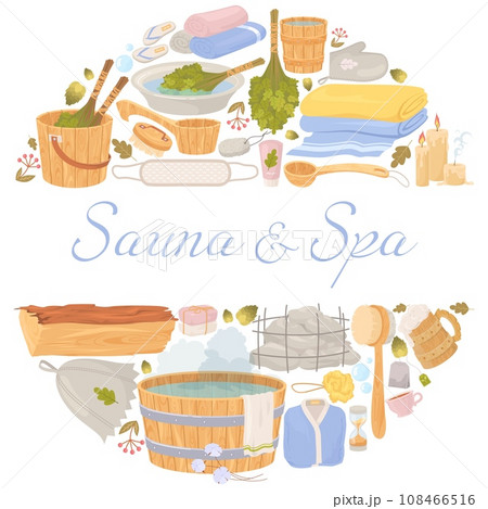 Sauna and spa advertising poster with different tools and equipment 108466516