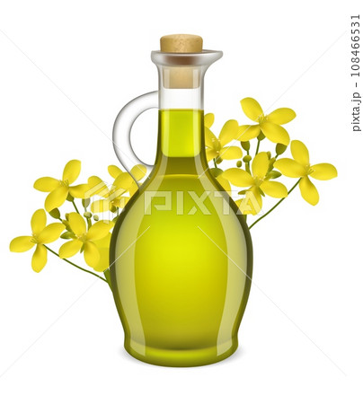 Olive oil glass jug with tree blossoms decoration vector illustration Olive oil glass jug with tree blossoms decoration vector illustration 108466531