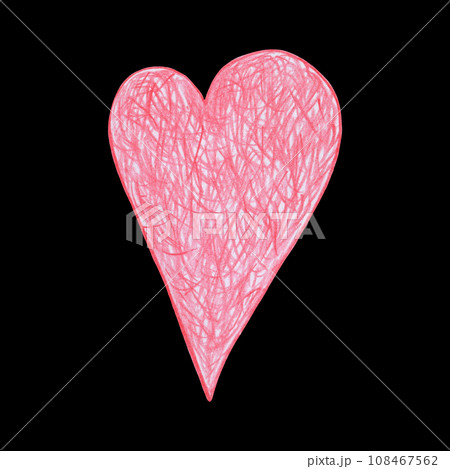 Red Heart Drawn by Colored Pencil. Heart Shape Isolated on Black Background. 108467562