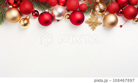 Christmas frame of spruce,golden & red - Stock Illustration