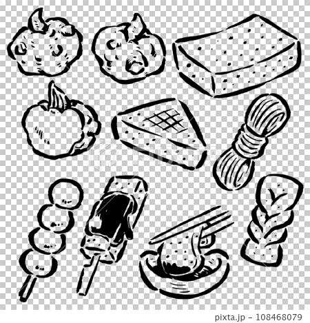 Various konnyaku monochrome line drawing set brush touch illustration 108468079