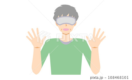 仮想現実に驚く高齢男性のイラスト1 仮想現実に驚く高齢男性のイラスト1 108468101