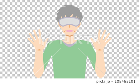 仮想現実に驚く高齢男性のイラスト1 仮想現実に驚く高齢男性のイラスト1 108468101