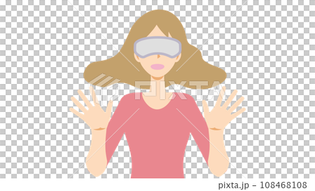 仮想現実に驚く女性のイラスト1 仮想現実に驚く女性のイラスト1 108468108