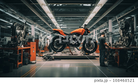 Motorcycle assembly plant. Motorcycle manufacturer. Motorcycle factory. Generative AI 108468521