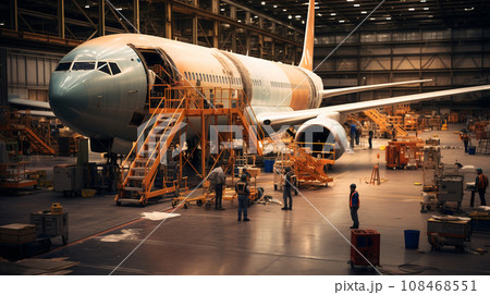 Plane assembly plant. Plane manufacturer. Plane factory. Generative AI 108468551