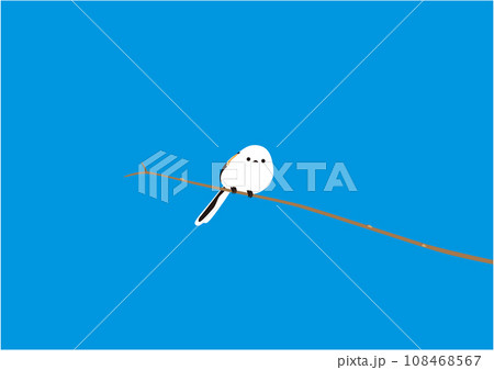青空の中、枝に止まっている可愛いい一羽のシマエナガのイラスト 108468567