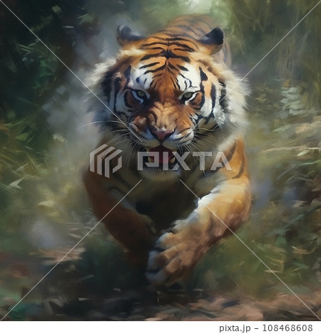 A paint wild tiger running, hunting, dynamic photo A paint wild tiger running, hunting, dynamic photo 108468608