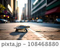 Turtle moving very quickly down a busy city street. AI generated content 108468880