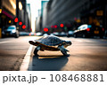 Turtle moving very quickly down a busy city street. AI generated content 108468881