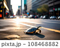 Turtle moving very quickly down a busy city street. AI generated content 108468882