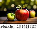 Fresh red apples on wooden background. AI generated content 108468883