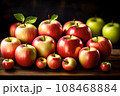 Fresh red apples on wooden background. AI generated content 108468884