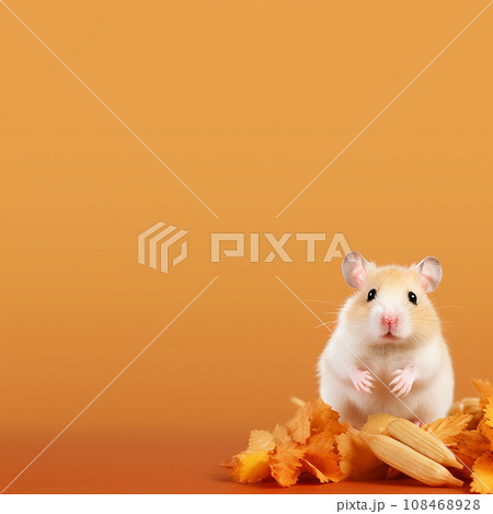 Little cute adorable hamster sitting with a yellow background 108468928