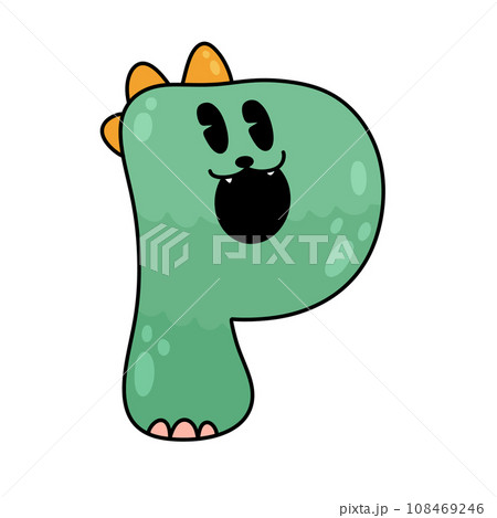 Dinosaur alphabet Cartoon dino font letter funny dino letter sign for nursery kindergarten kids baby shower birthday illustration Alphabet dinosaur abc kids letter typography 108469246