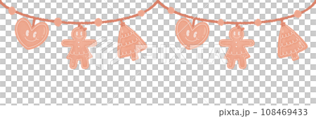 Watercolor cute pink Christmas ginger bread stocking santa candy cane tree heart cookie ribbon Ornament star Hanging Element doodle Border Xmas frame 108469433