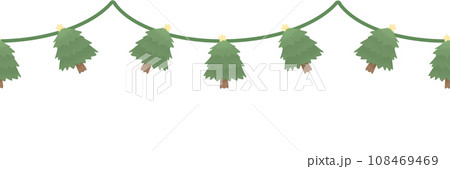 Watercolor cute christmas tree ribbon Ornament star Hanging Element doodle Border Xmas frame seamless pattern 108469469