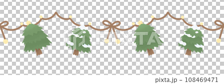 Watercolor cute christmas tree ribbon Ornament star Hanging Element doodle Border Xmas frame seamless pattern 108469471