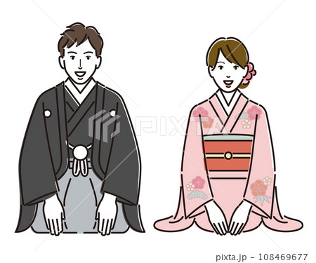 着物姿でお辞儀をする男女 108469677