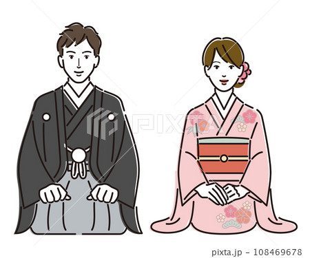 着物姿で正座している男女 108469678