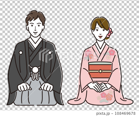 着物姿で正座している男女 108469678