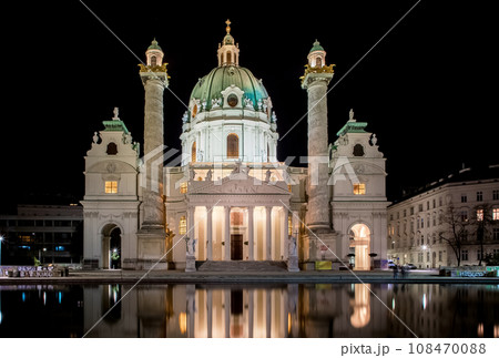 St. Charles's Church in Vienna, Austria at night St. Charles's Church in Vienna, Austria at night 108470088
