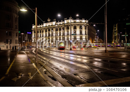 urban crossroads at night by the light of lanterns 108470106